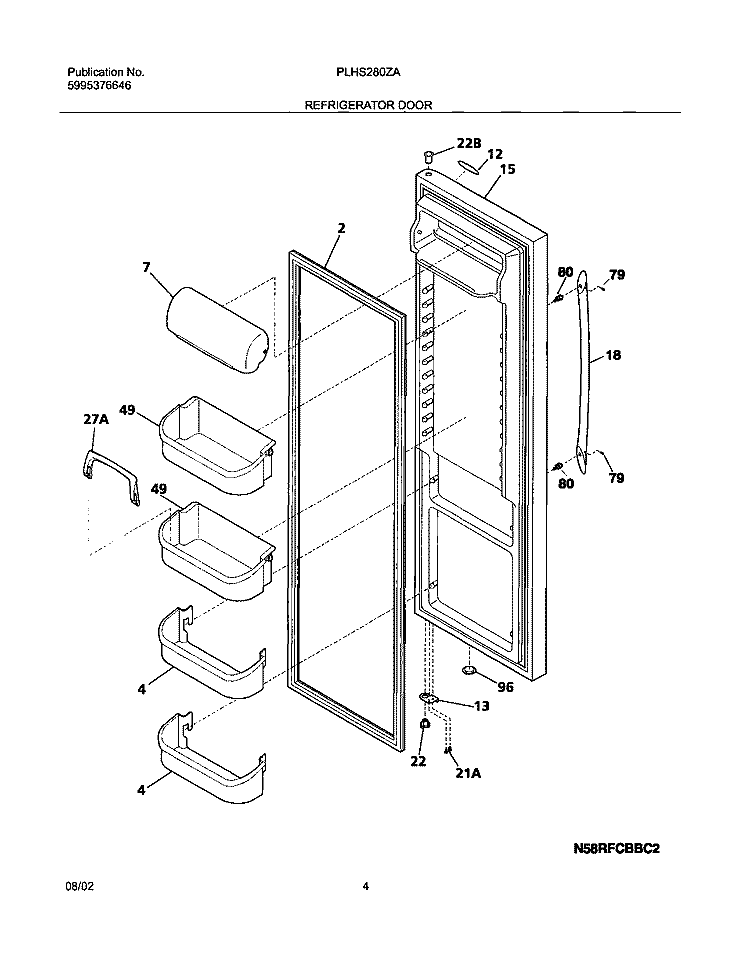 REFRIGERATOR DOOR Diagram and Parts List for PLHS280ZAB4  Frigidaire Refrigerator
