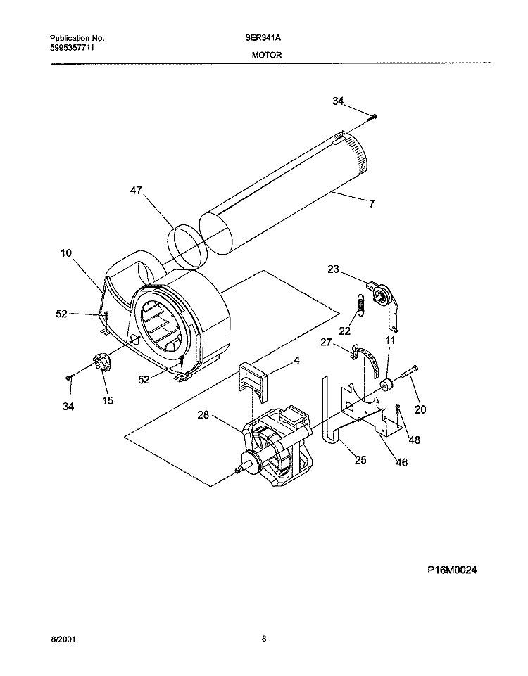 MOTOR, BLOWER Diagram and Parts List for SER341AQ0  Westinghouse Dryer