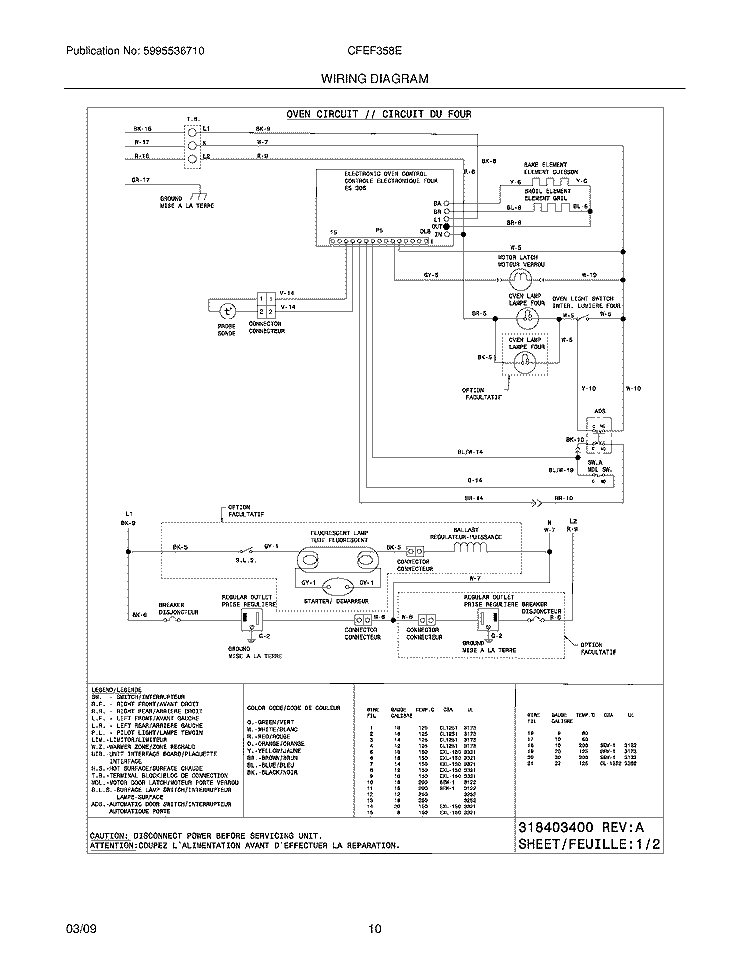 WIRING DIAGRAM Diagram and Parts List for CFEF358EB4  Frigidaire Range
