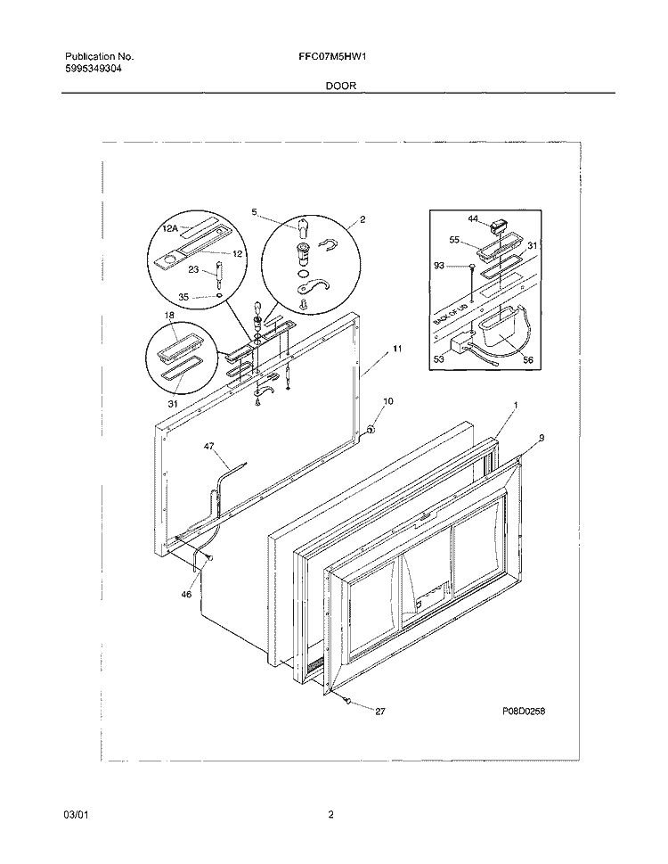 DOOR Diagram and Parts List for FFC07M5HW1  Frigidaire Freezer