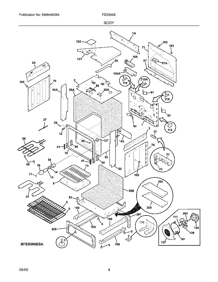 BODY Diagram and Parts List for FES366ESA  Frigidaire Range