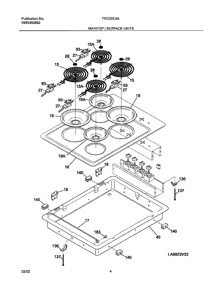 MAIN TOP Diagram and Parts List for FEC30C4AQB  Frigidaire Cooktop