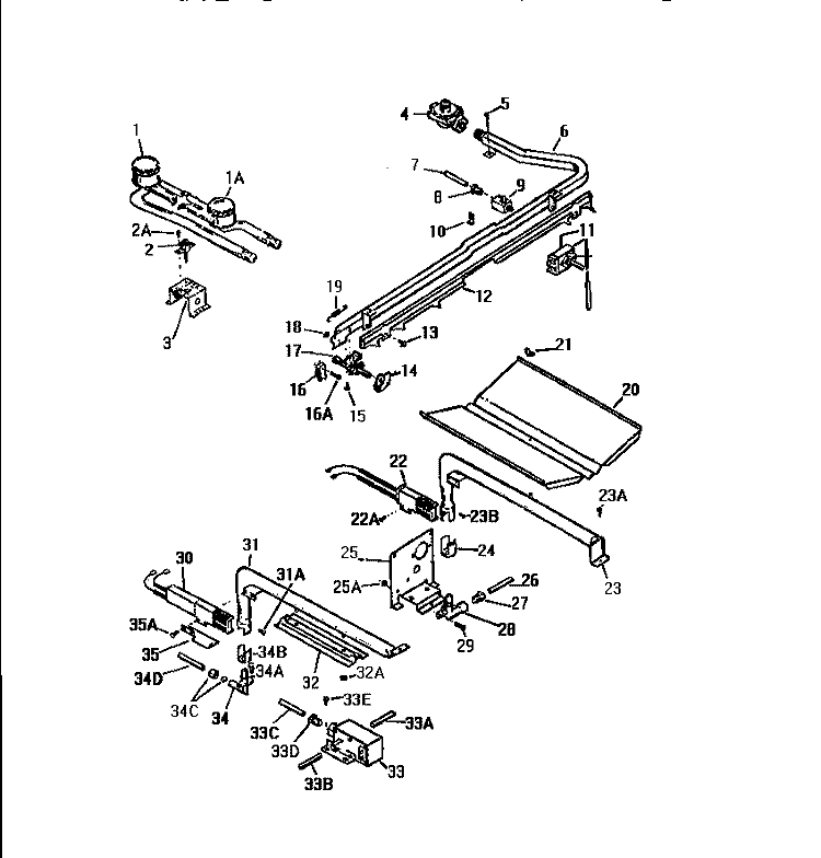 BURNER ASSEMBLY Diagram and Parts List for GF980HXF2  Frigidaire Wall Oven