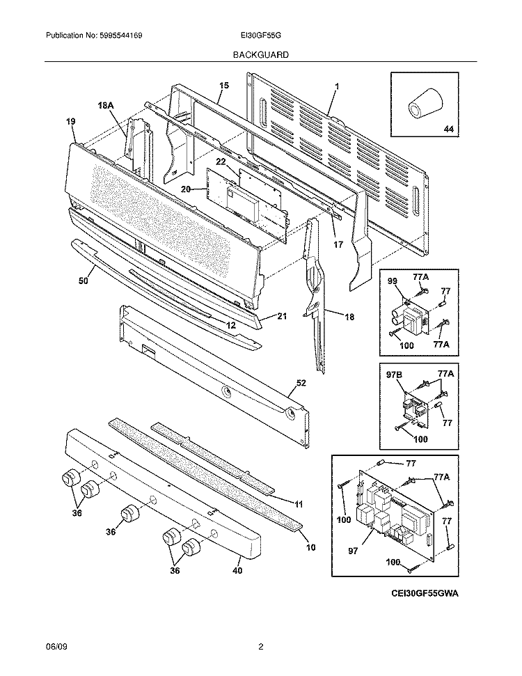 BACKGUARD Diagram and Parts List for EI30GF55GWB  Electrolux Range