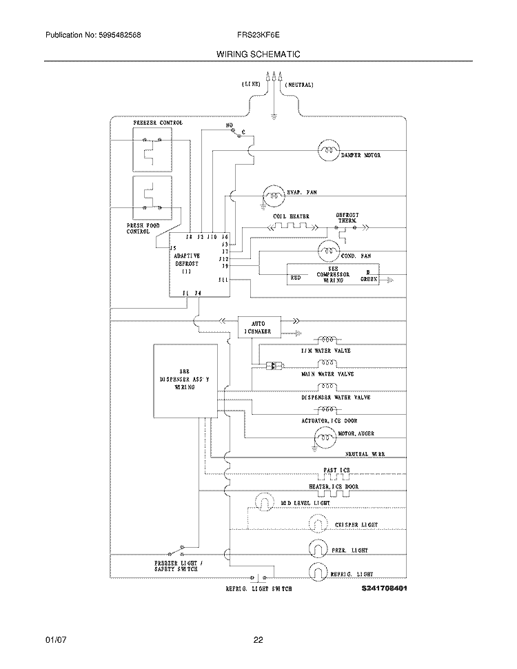 WIRING SCHEMATIC Diagram and Parts List for FRS23KF6EM4  Frigidaire Refrigerator