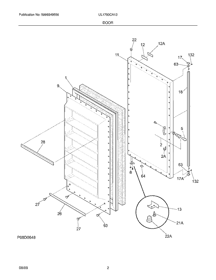 DOOR Diagram and Parts List for UL1793CA13  Frigidaire Freezer