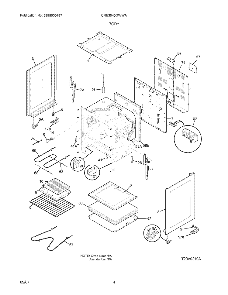 BODY Diagram and Parts List for CRE3540GWWA  Crosley Range