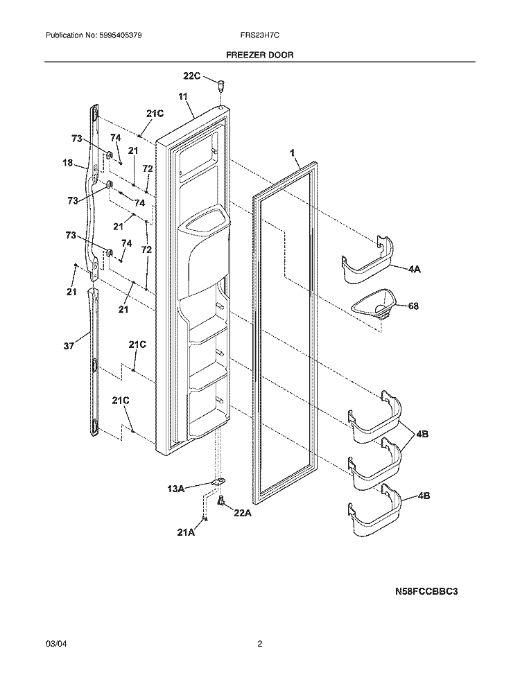 FREEZER DOOR Diagram and Parts List for FRS23H7CQ2  Frigidaire Refrigerator