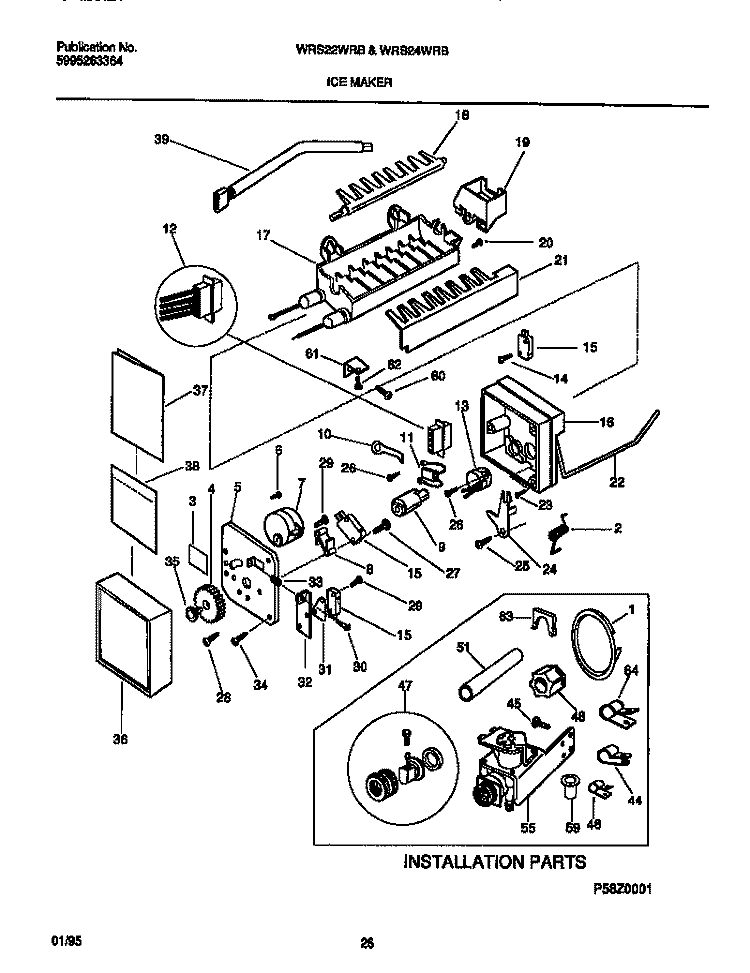 ICE MAKER Diagram and Parts List for WRS22WRBW1  Frigidaire Refrigerator