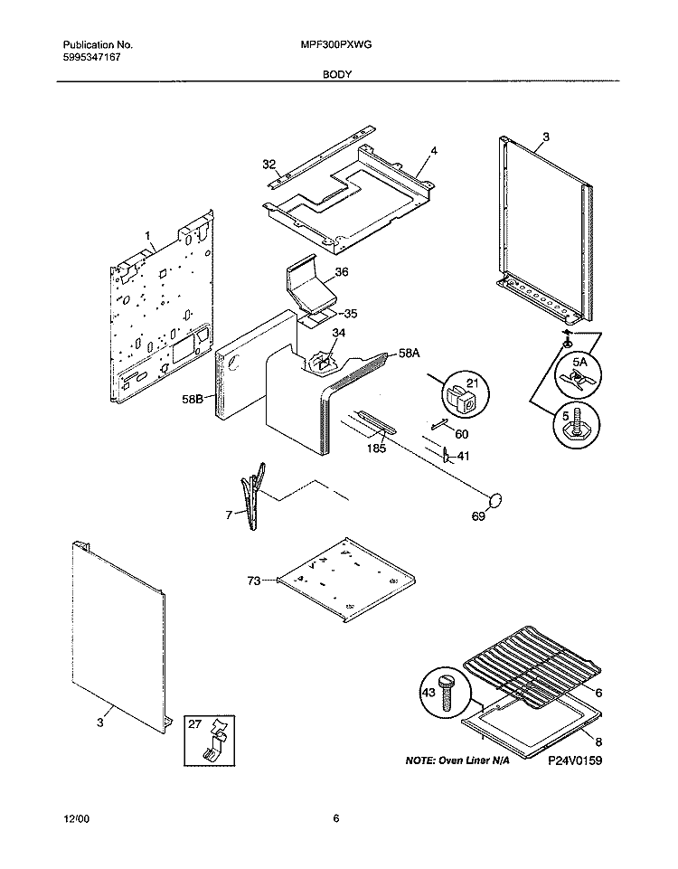 BODY Diagram and Parts List for MPF300PXWG  Uni Range