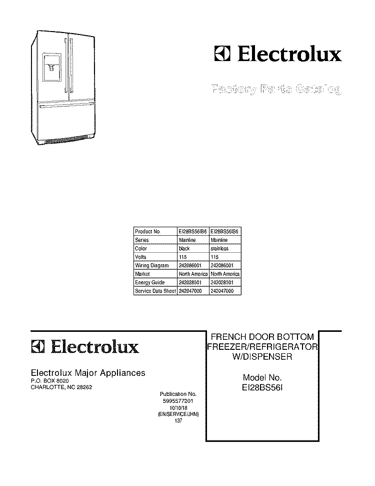 COVER Diagram and Parts List for EI28BS56IB6  Electrolux Refrigerator