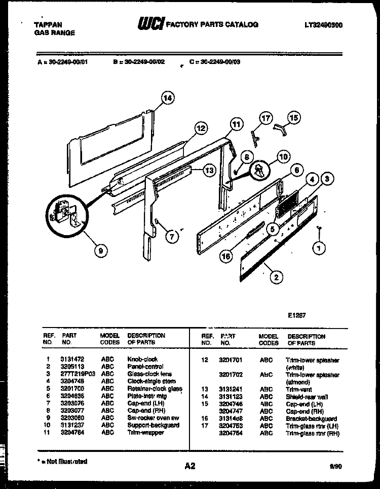 BACKGUARD Diagram and Parts List for 30-2249-00-02  Tappan Range
