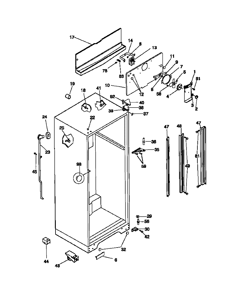 CABINET Diagram and Parts List for WRT18TRCD0  Frigidaire Refrigerator