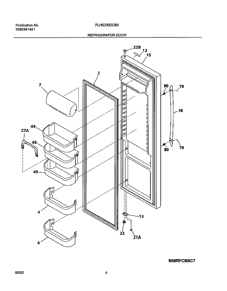 REFRIGERATOR DOOR Diagram and Parts List for PLHS239ZCB0  Frigidaire Refrigerator