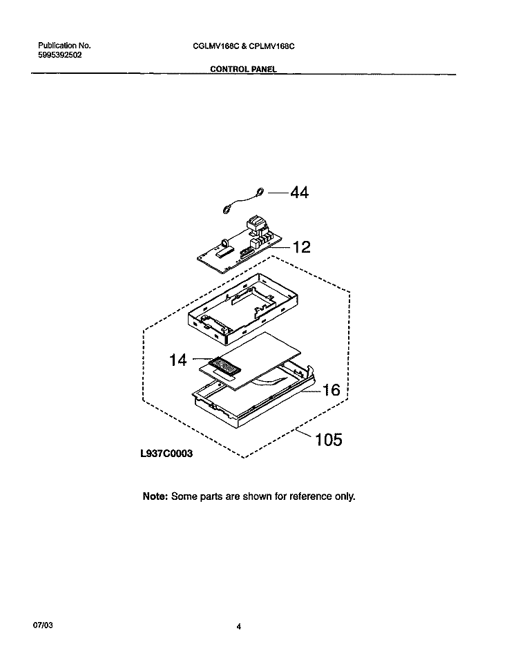 CONTROL PANEL Diagram and Parts List for CGLMV168CQ1  Frigidaire Microwave