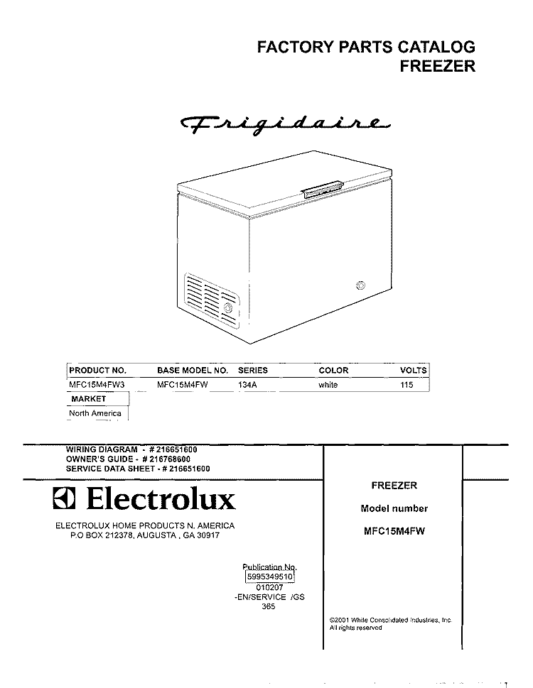 COVER Diagram and Parts List for MFC15M4FW3  Frigidaire Freezer