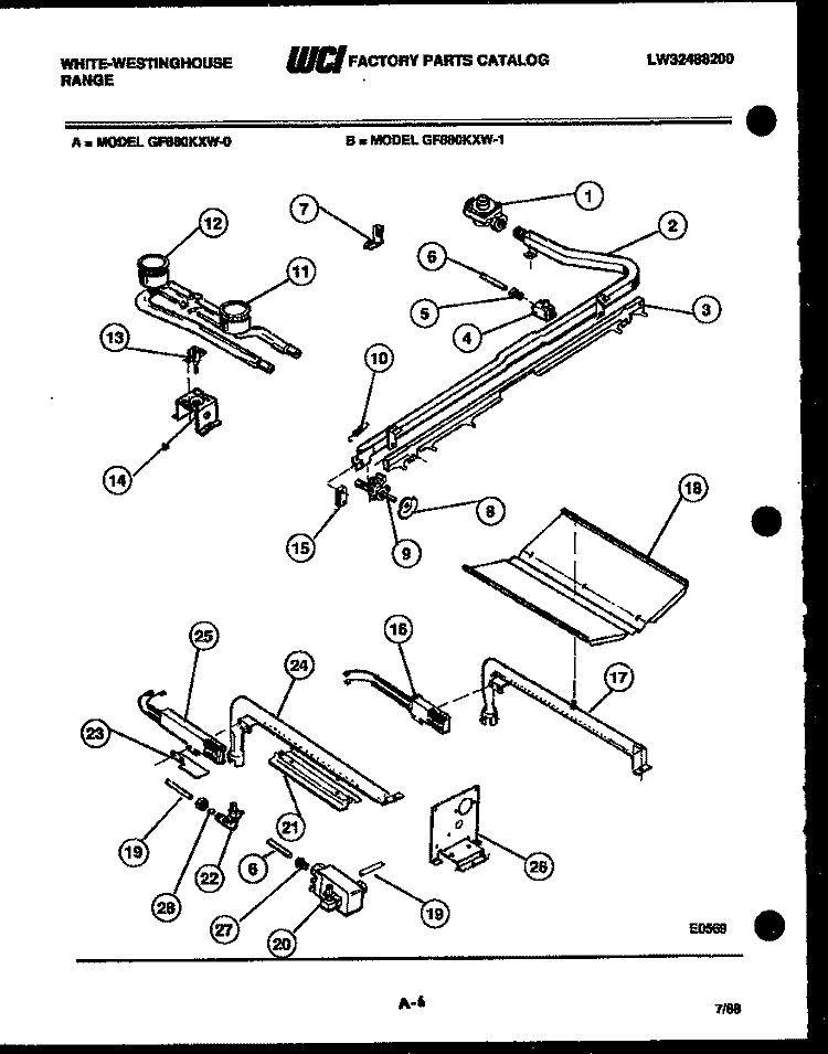 BURNER, MANIFOLD AND GAS CONTROL Diagram and Parts List for GF880KXW0  Frigidaire Range