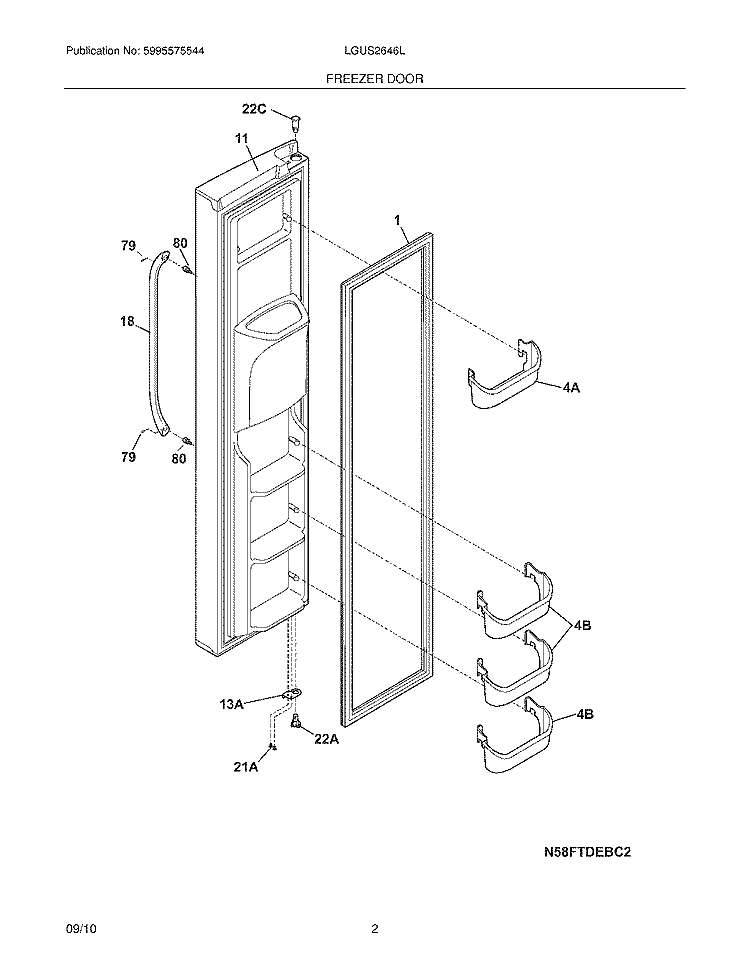 FREEZER DOOR Diagram and Parts List for LGUS2646LE0  Frigidaire Refrigerator