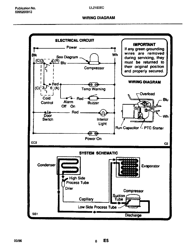 WIRING DIAGRAM Diagram and Parts List for UL2193ECW7  Electrolux Freezer