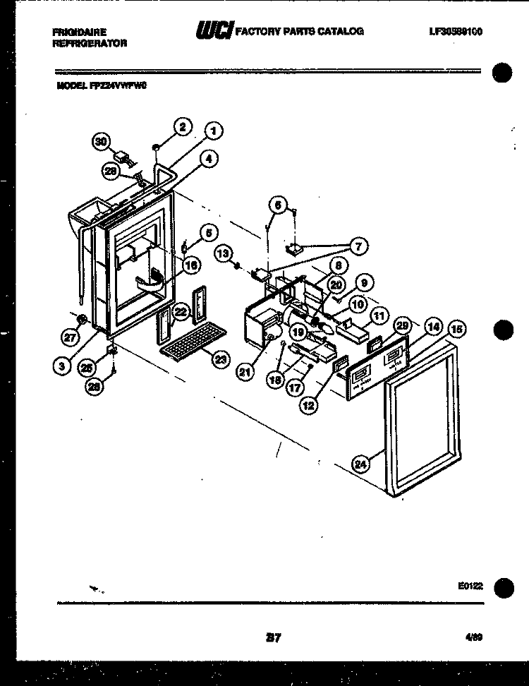 ICE DOOR, DISPENSER AND WATER TANKS Diagram and Parts List for FPZ24VWFA0  Frigidaire Refrigerator