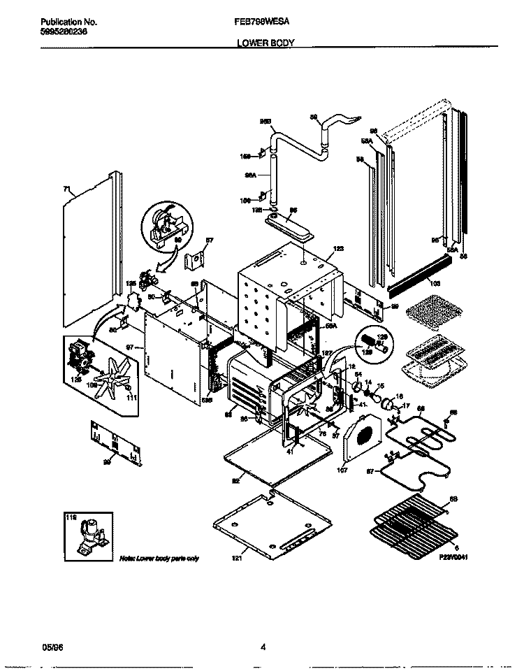 LOWER BODY Diagram and Parts List for FEB798WESA  Frigidaire Wall Oven