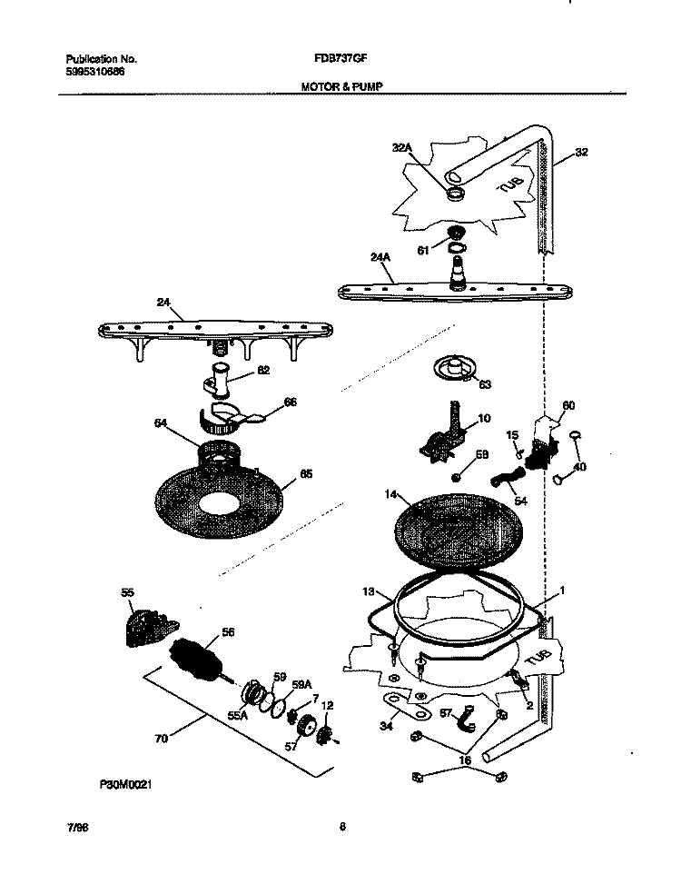 MOTOR Diagram and Parts List for FDB737GFT1  Frigidaire Dishwasher