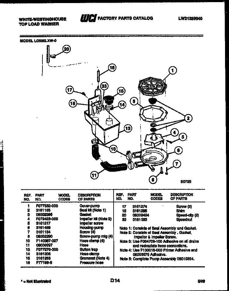 DRAIN AND RECIRCULATE PARTS Diagram and Parts List for LC590LXD0  Frigidaire Washer