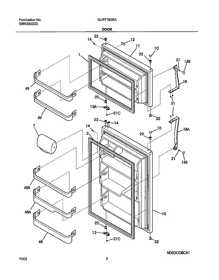 DOORS Diagram and Parts List for GLRT182SAQ4  Frigidaire Refrigerator