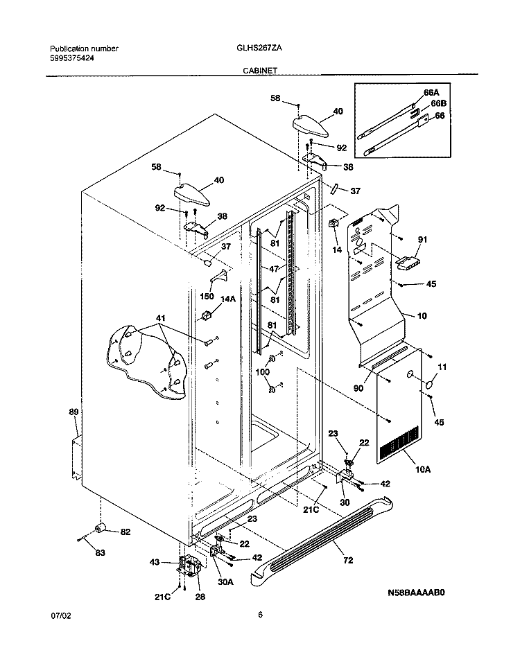 CABINET Diagram and Parts List for GLHS267ZAW3  Frigidaire Refrigerator
