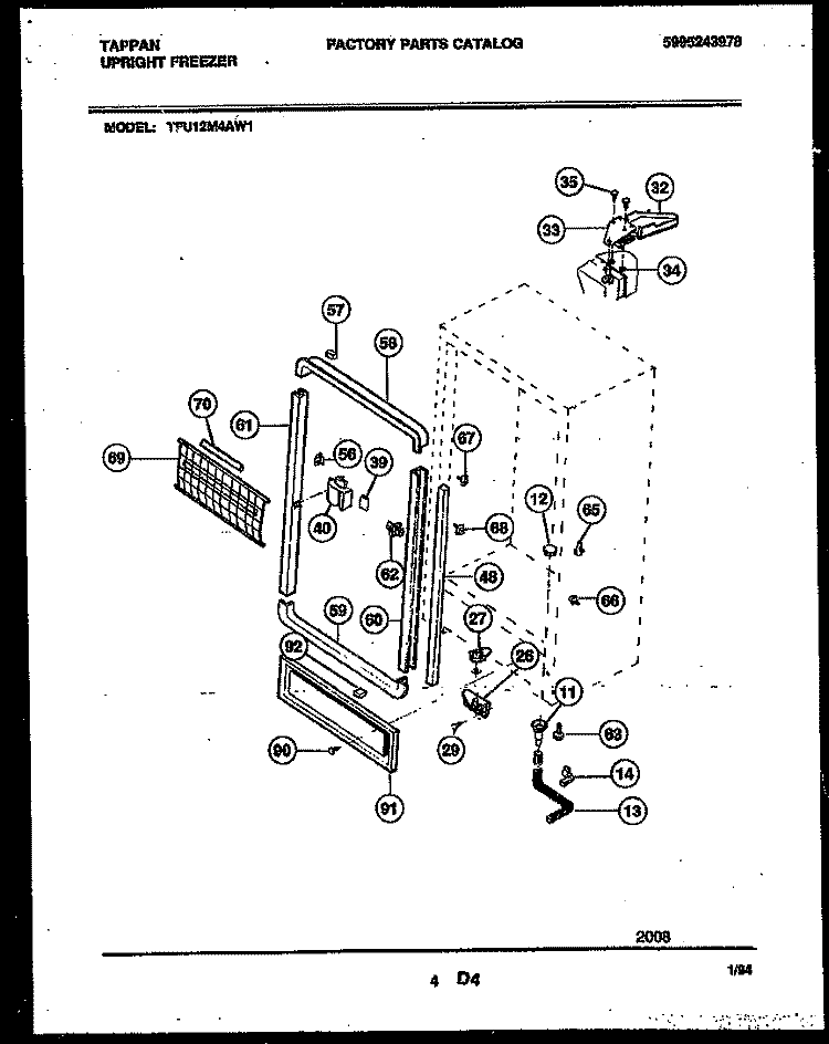 CABINET PARTS Diagram and Parts List for TFU12M4AW1  Tappan Freezer