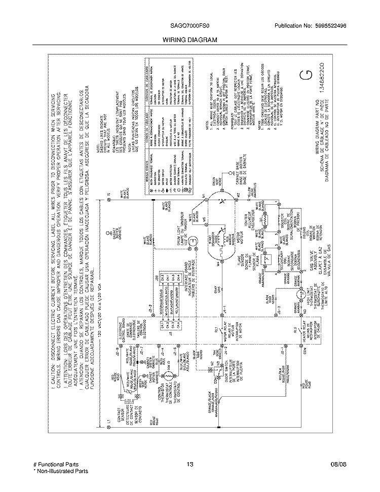 WIRING DIAGRAM Diagram and Parts List for SAGQ7000FS0  Electrolux Dryer