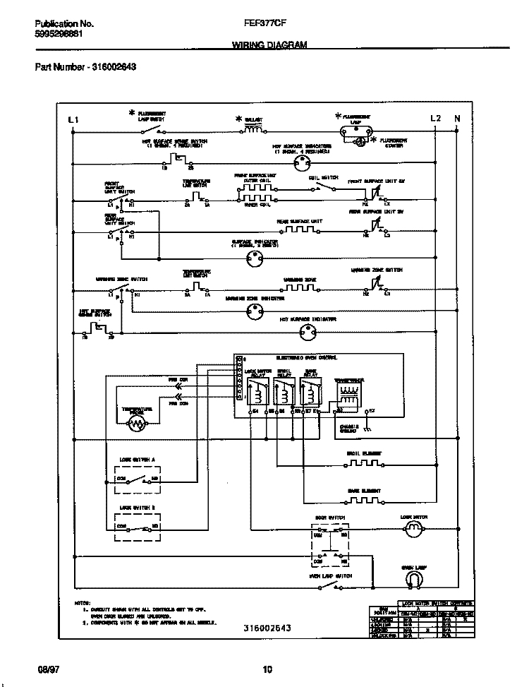 WIRING DIAGRAM Diagram and Parts List for FEF377CFBB  Frigidaire Range