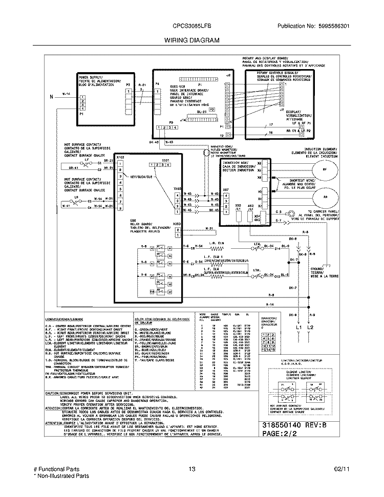 WIRING DIAGRAM Diagram and Parts List for CPCS3085LFB  Frigidaire Range