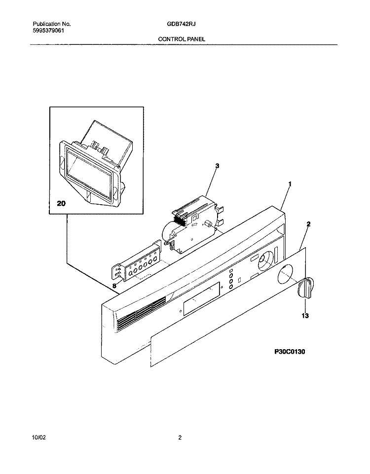 CONTROL PANEL Diagram and Parts List for GDB742RJS3  Gibson Dishwasher