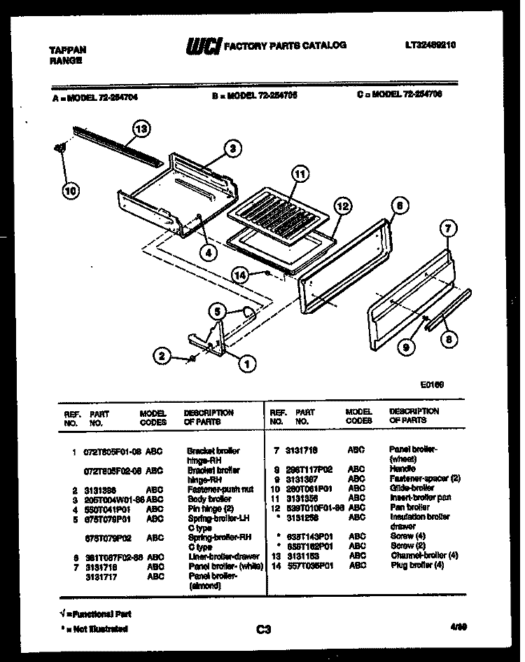 BROILER DRAWER PARTS Diagram and Parts List for 72-2547-66-04  Tappan Range