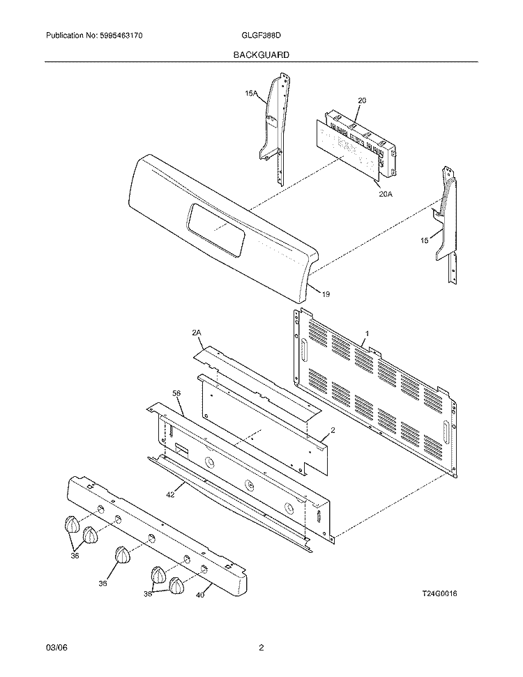 BACKGUARD Diagram and Parts List for GLGF388DBF  Frigidaire Range