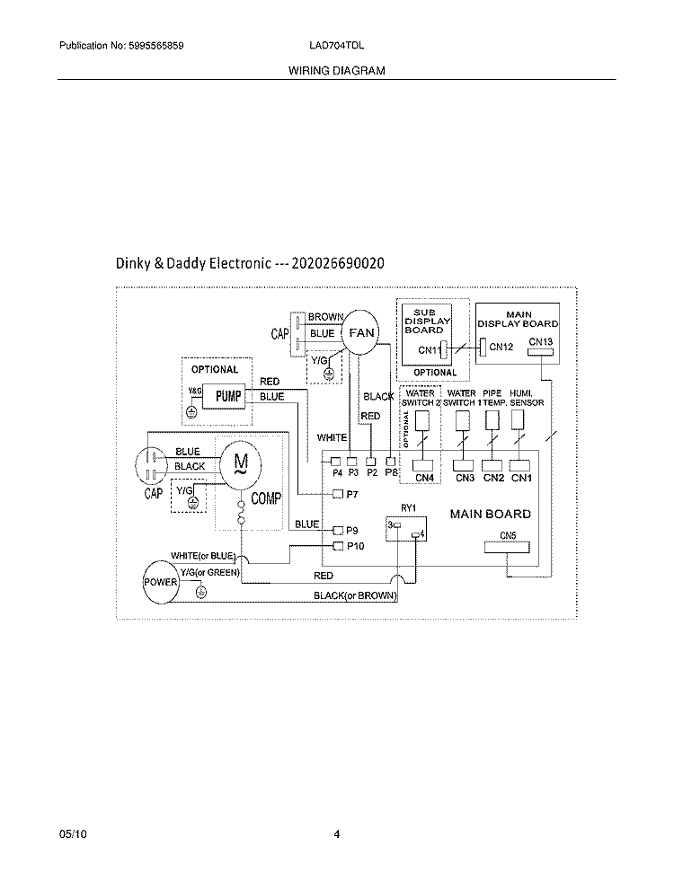 WIRING DIAGRAM Diagram and Parts List for LAD704TDL1  Frigidaire Dehumidifier