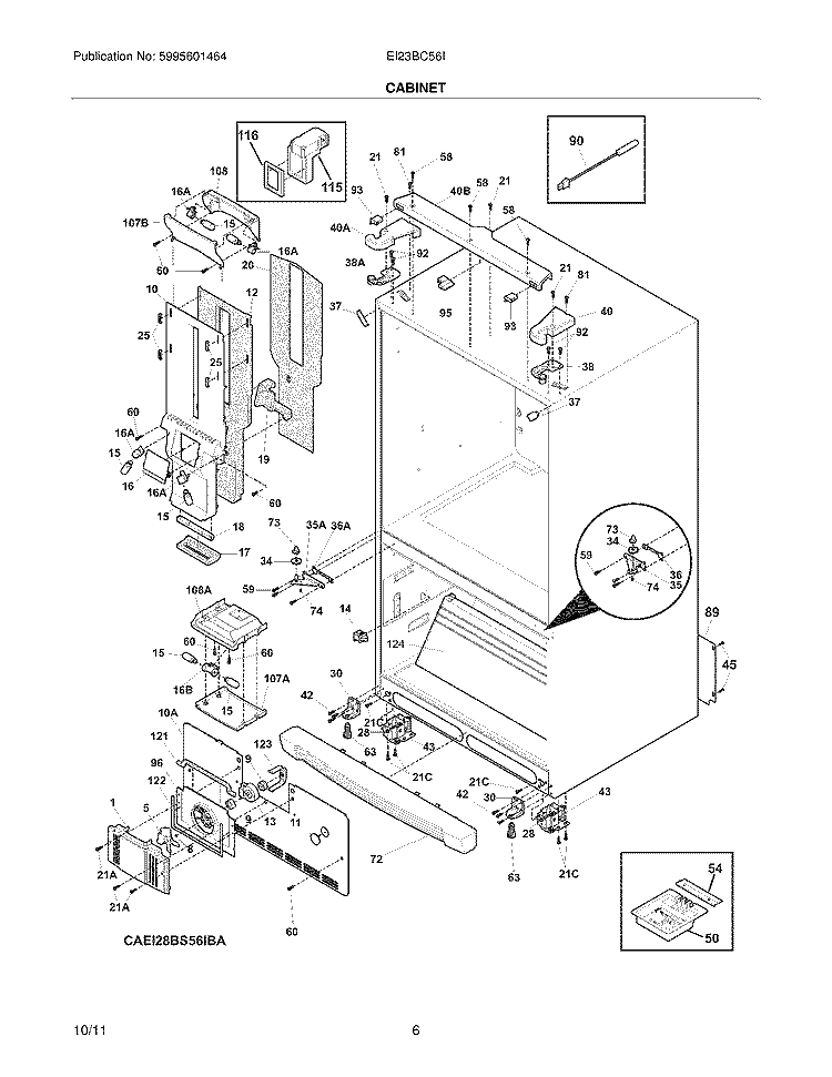 CABINET Diagram and Parts List for EI23BC56IW9  Electrolux Refrigerator
