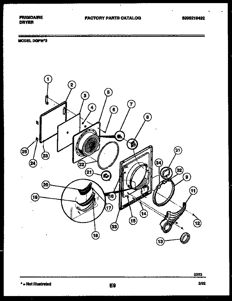 DOOR PARTS Diagram and Parts List for DGFW3  Frigidaire Dryer