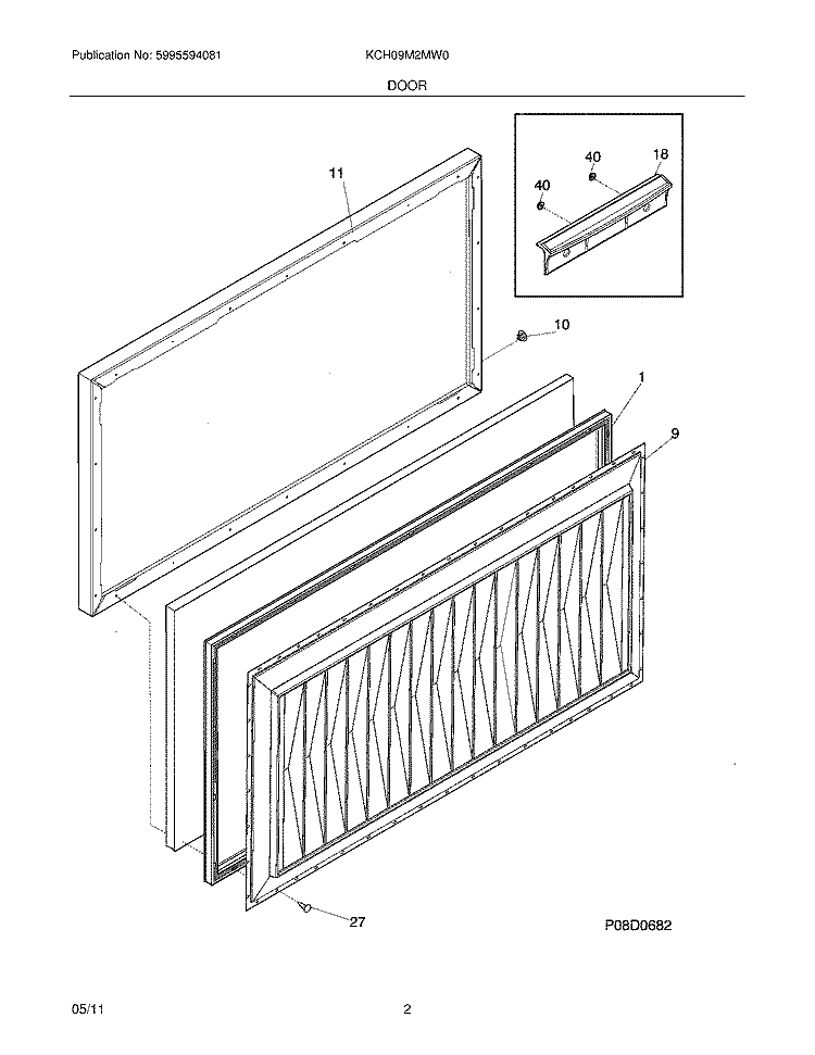 DOOR Diagram and Parts List for KCH09M2MW0  Kelvinator Freezer