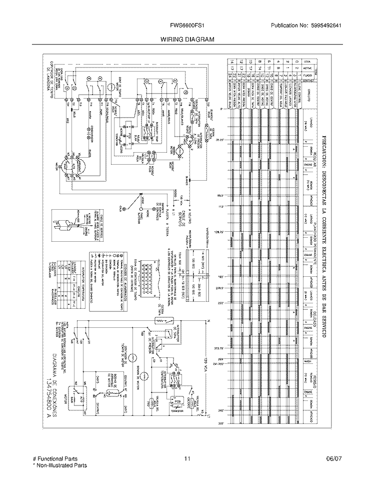 WIRING DIAGRAM Diagram and Parts List for FWS6600FS1  Frigidaire Washer