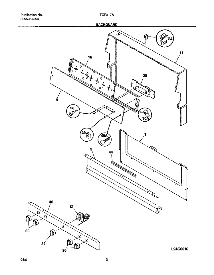 BACKGUARD Diagram and Parts List for TGF317AUA  Tappan Range