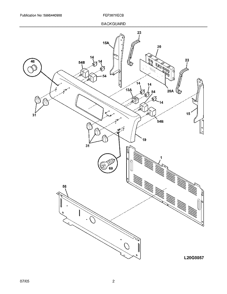 BACKGUARD Diagram and Parts List for FEF387XECB  Frigidaire Range