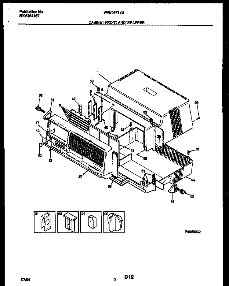 CABINET FRONT AND WRAPPER Diagram and Parts List for WAB067T7B1  Frigidaire Air Conditioner