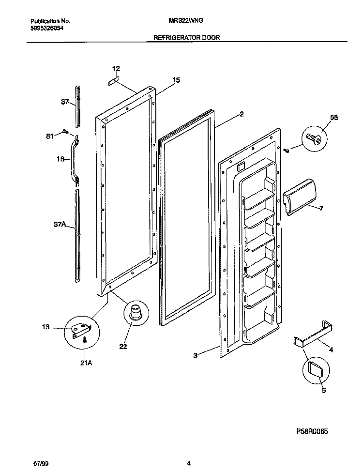 REF DOOR Diagram and Parts List for MRS22WNGD3  Frigidaire Refrigerator