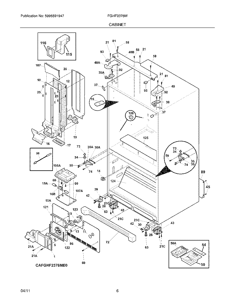 CABINET Diagram and Parts List for FGHF2378MP0  Frigidaire Refrigerator