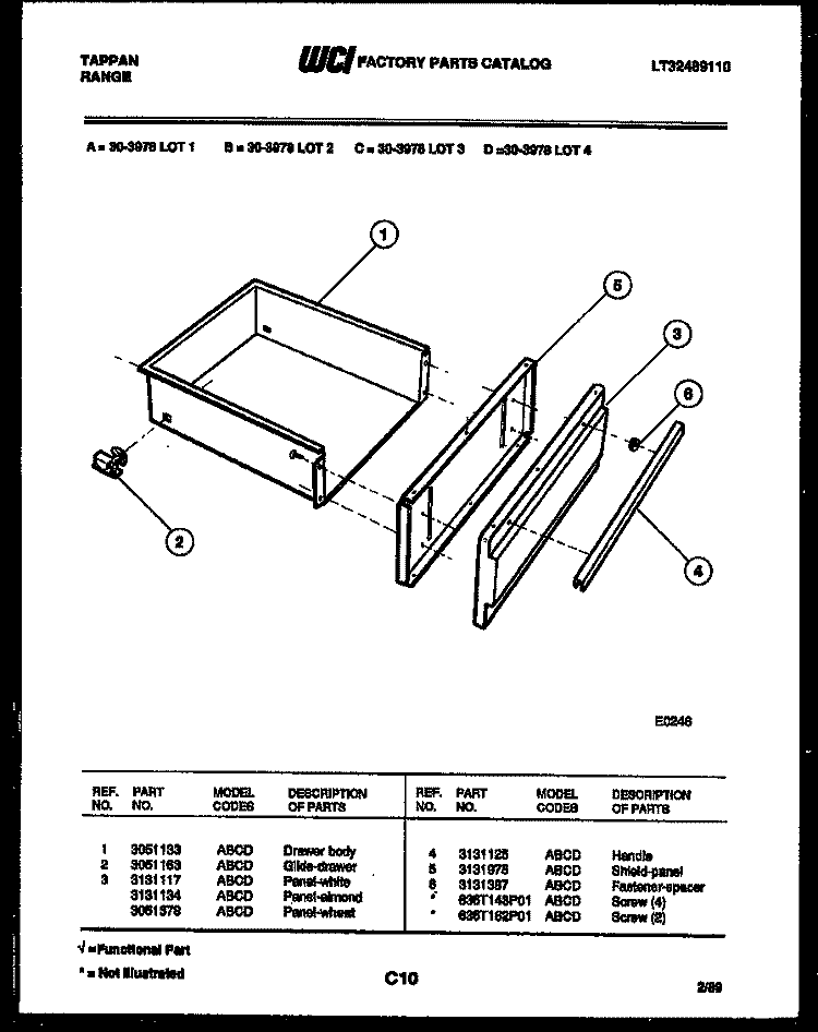 DRAWER PARTS Diagram and Parts List for 30-3978-66-01  Tappan Range