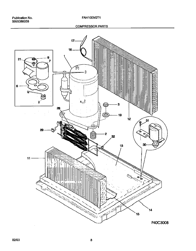 COMPRESSOR PARTS Diagram and Parts List for FAH10EM2T1  Frigidaire Air Conditioner
