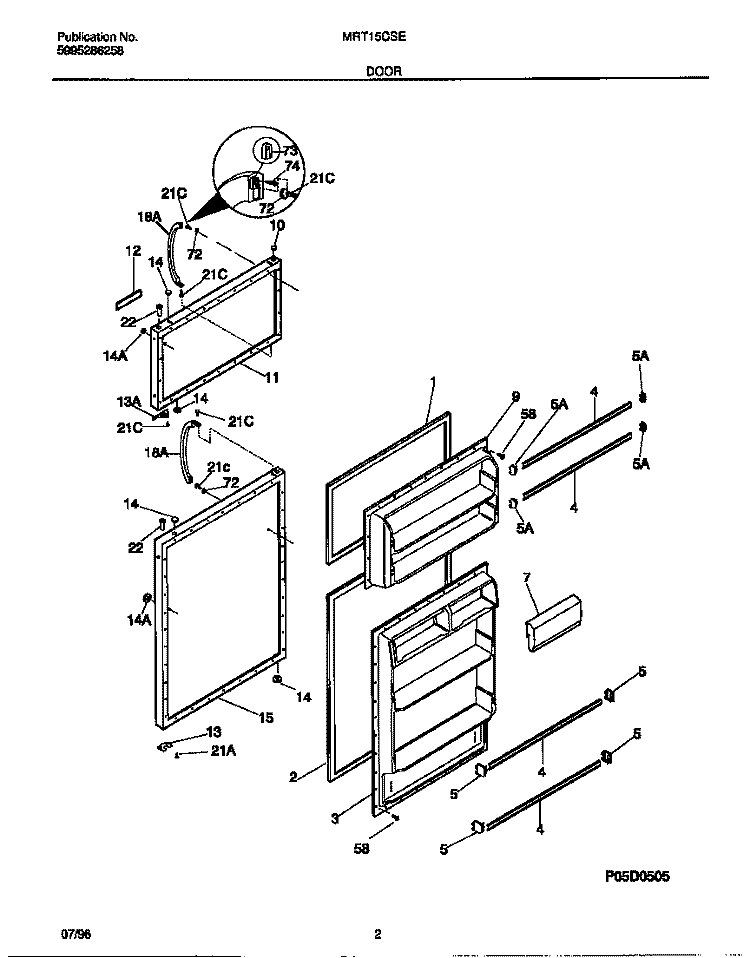 DOOR Diagram and Parts List for MRT15CSEW1  Frigidaire Refrigerator