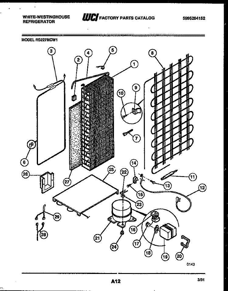 SYSTEM AND AUTOMATIC DEFROST PARTS Diagram and Parts List for RS227MCD1  Frigidaire Refrigerator